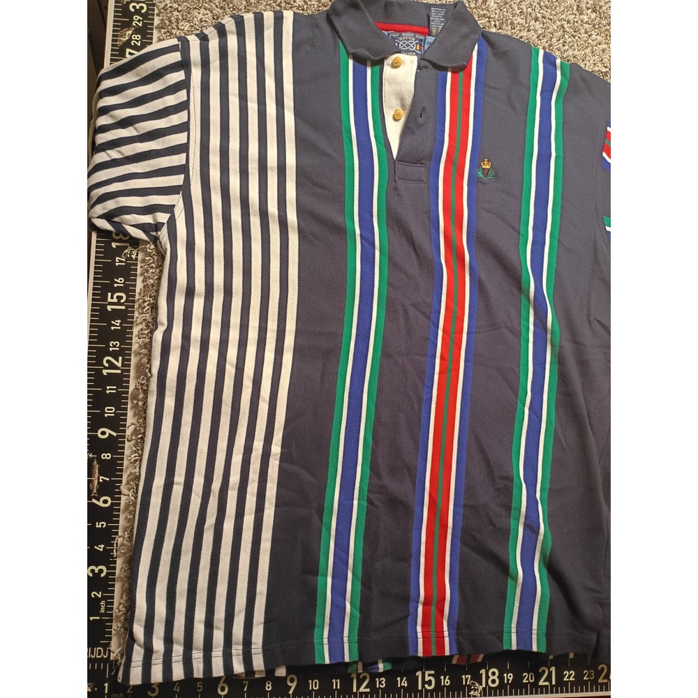Vintage Gant Rugger Rough Weather Striped Polo Shirt Mens Large Navy Multi Color